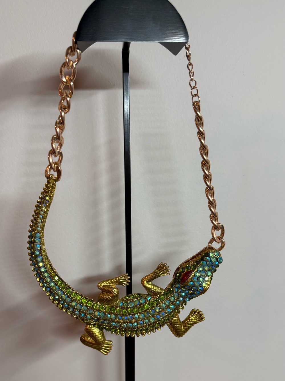 Gold Green Crystal Lizard Necklace